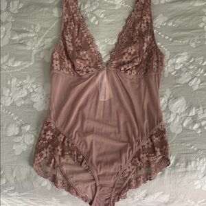 Lace Trimmed Pink Bodysuit